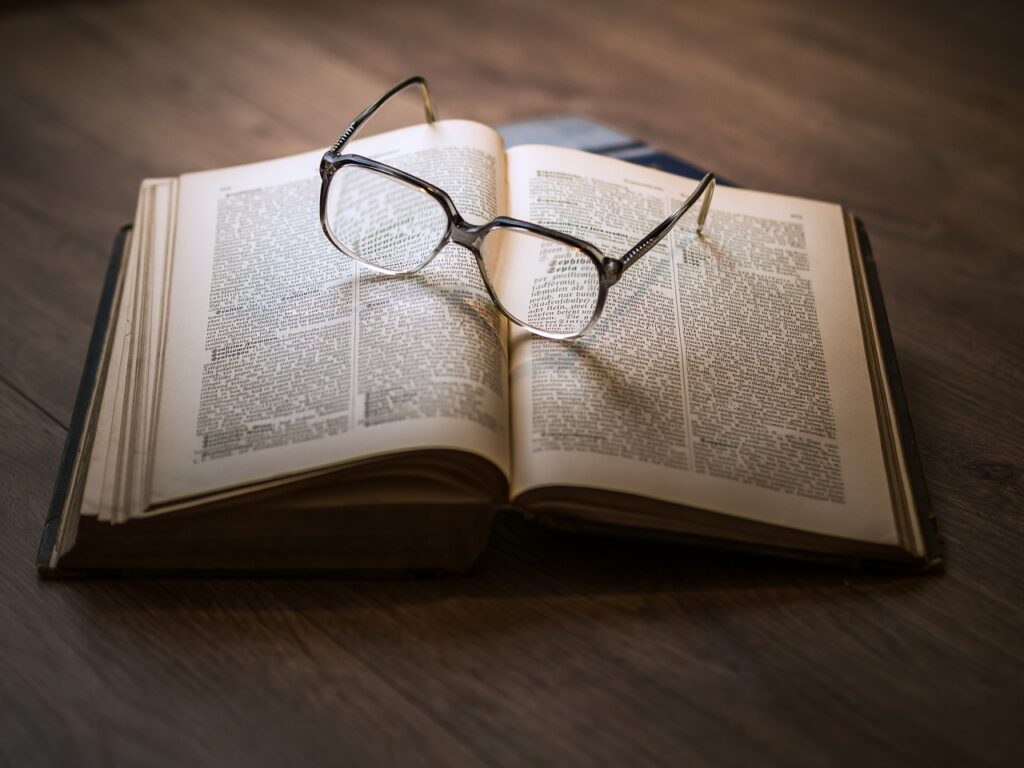 glasses, book, education