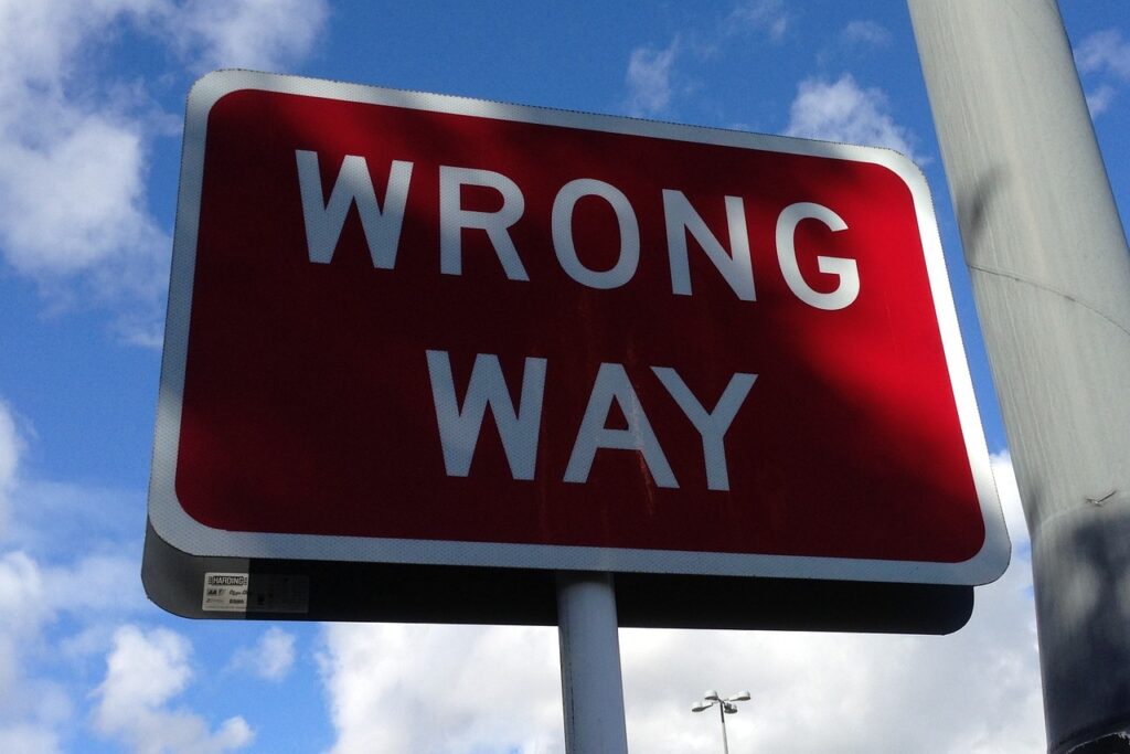 wrong way, sign, road