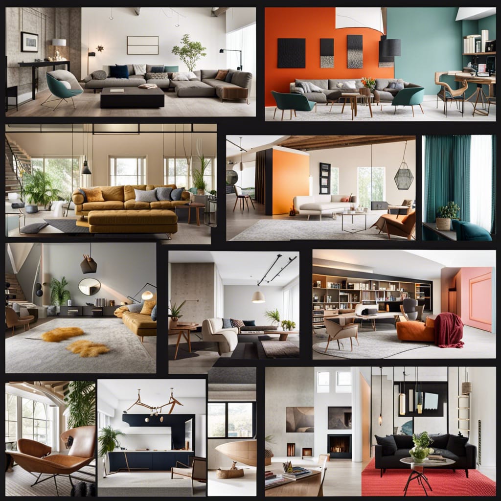 collage of different types of interior design clashing