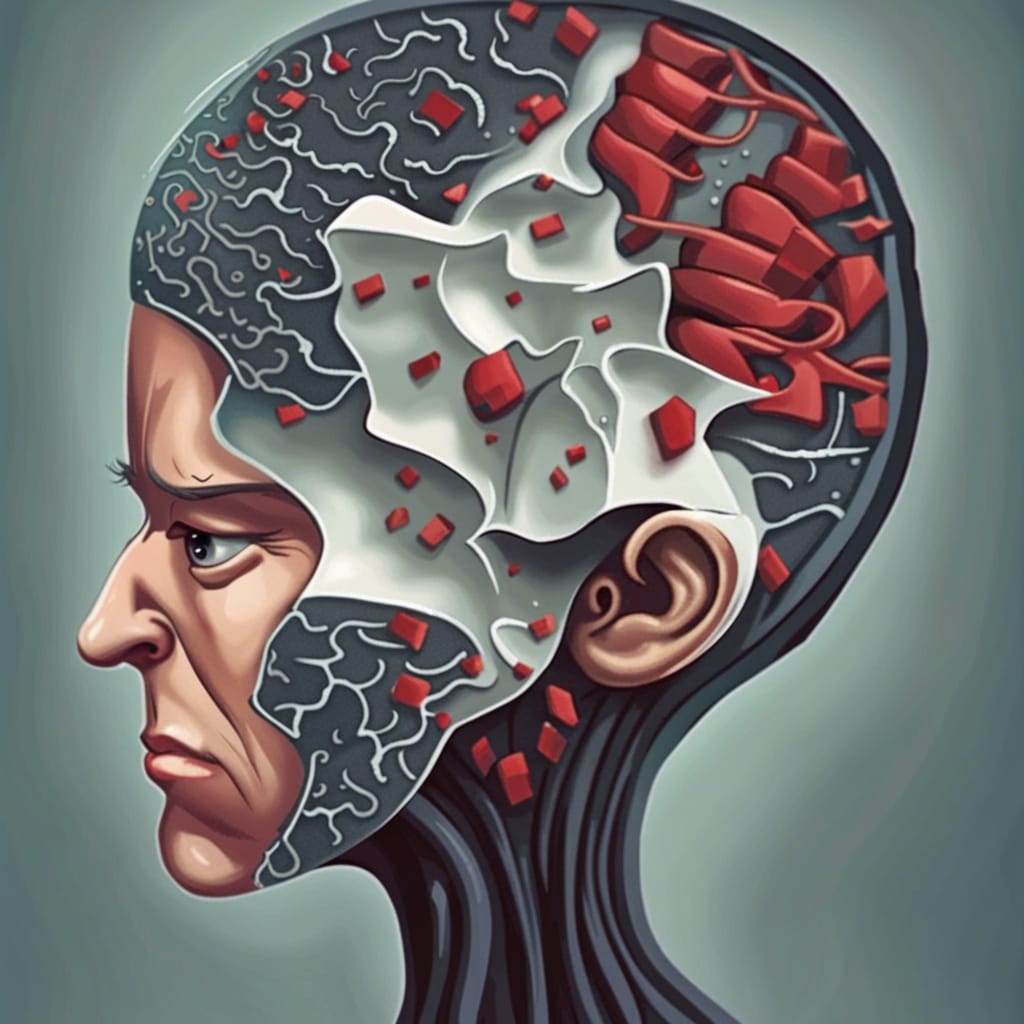 closeup view of the inside of a persons head where their emotional side is fighting their logical side